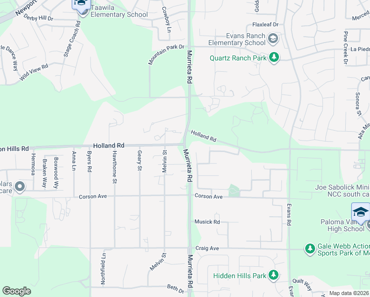 map of restaurants, bars, coffee shops, grocery stores, and more near Murrieta Road in Menifee