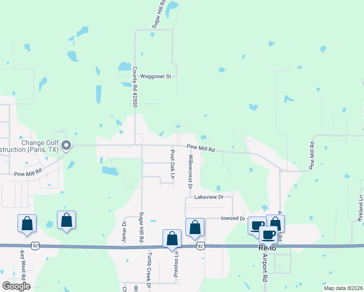 map of restaurants, bars, coffee shops, grocery stores, and more near 6120 Pine Mill Road in Reno