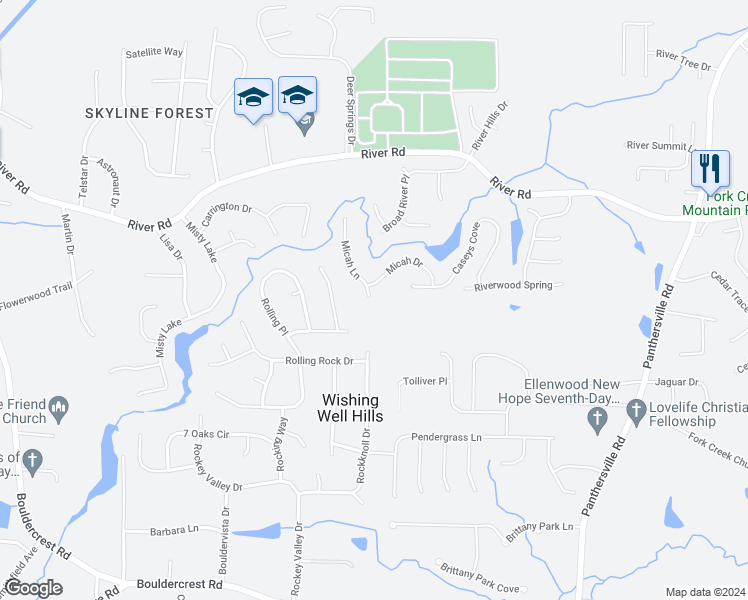 map of restaurants, bars, coffee shops, grocery stores, and more near 3912 Micah Lane in Ellenwood