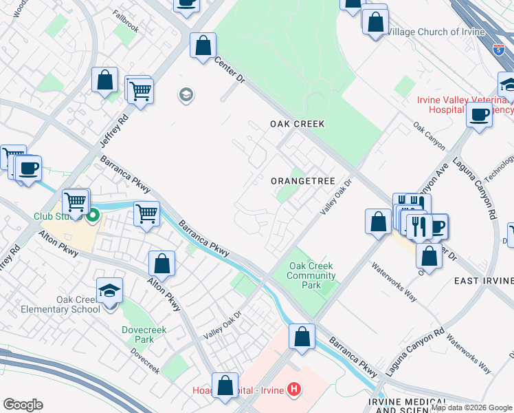 map of restaurants, bars, coffee shops, grocery stores, and more near 41 Tangelo in Irvine