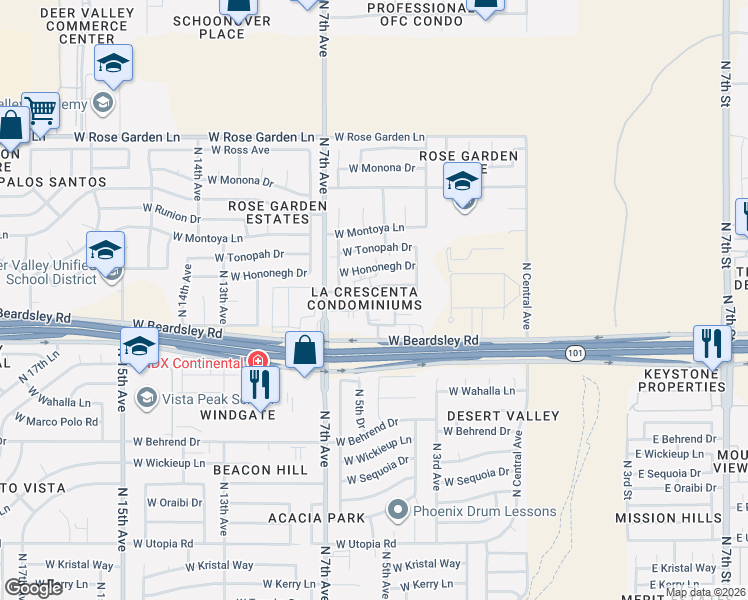 map of restaurants, bars, coffee shops, grocery stores, and more near 522 West Blackhawk Drive in Phoenix