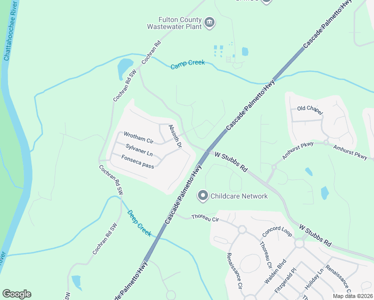 map of restaurants, bars, coffee shops, grocery stores, and more near 7493 Absinth Drive in Atlanta