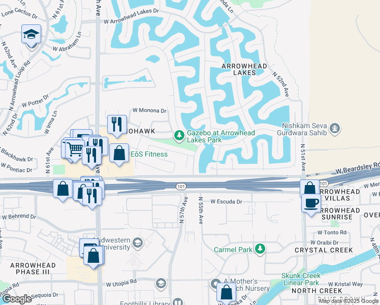 map of restaurants, bars, coffee shops, grocery stores, and more near 5514 West Tonopah Drive in Glendale