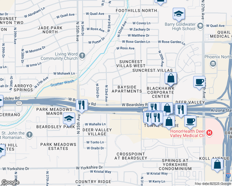 map of restaurants, bars, coffee shops, grocery stores, and more near 3237 West Blackhawk Drive in Phoenix