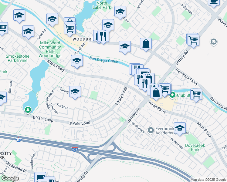 map of restaurants, bars, coffee shops, grocery stores, and more near 20 Hazelnut in Irvine