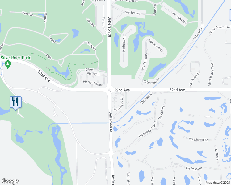 map of restaurants, bars, coffee shops, grocery stores, and more near 80046 Silver Sage Lane in La Quinta