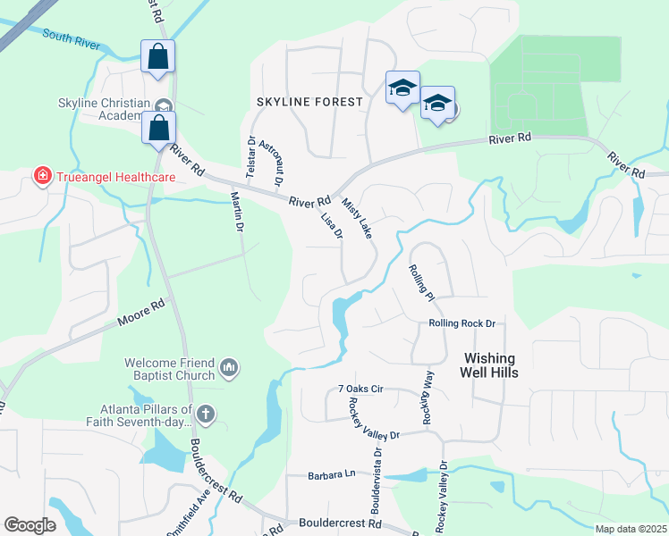 map of restaurants, bars, coffee shops, grocery stores, and more near 3815 Lisa Drive in Ellenwood