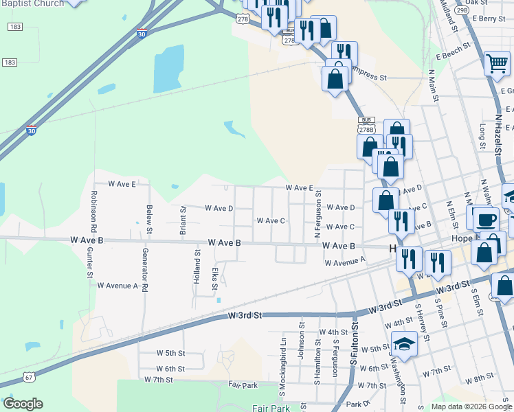 map of restaurants, bars, coffee shops, grocery stores, and more near 103 West Avenue East in Hope