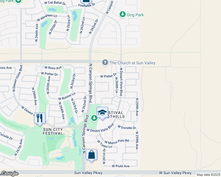 map of restaurants, bars, coffee shops, grocery stores, and more near 20517 North 261st Avenue in Buckeye