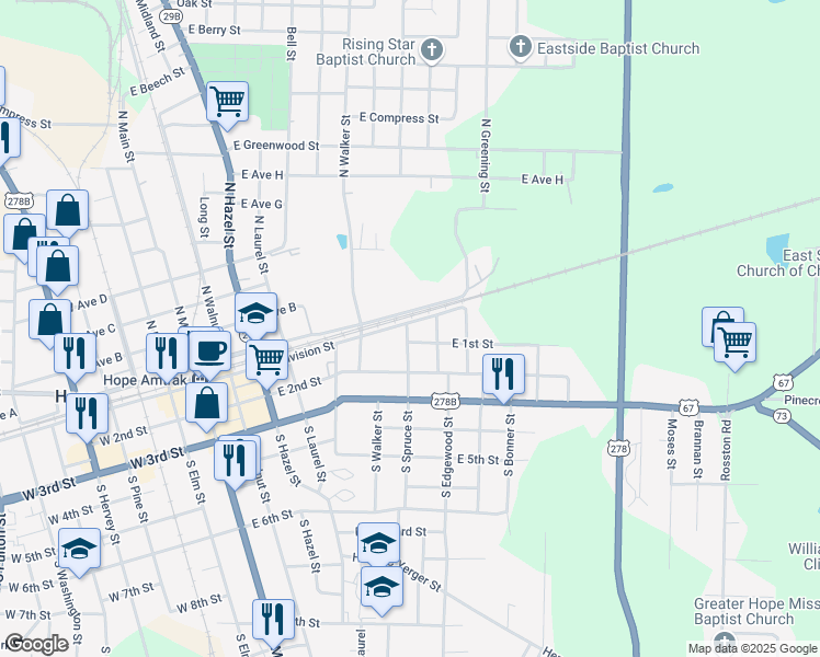 map of restaurants, bars, coffee shops, grocery stores, and more near 707 East Division Street in Hope