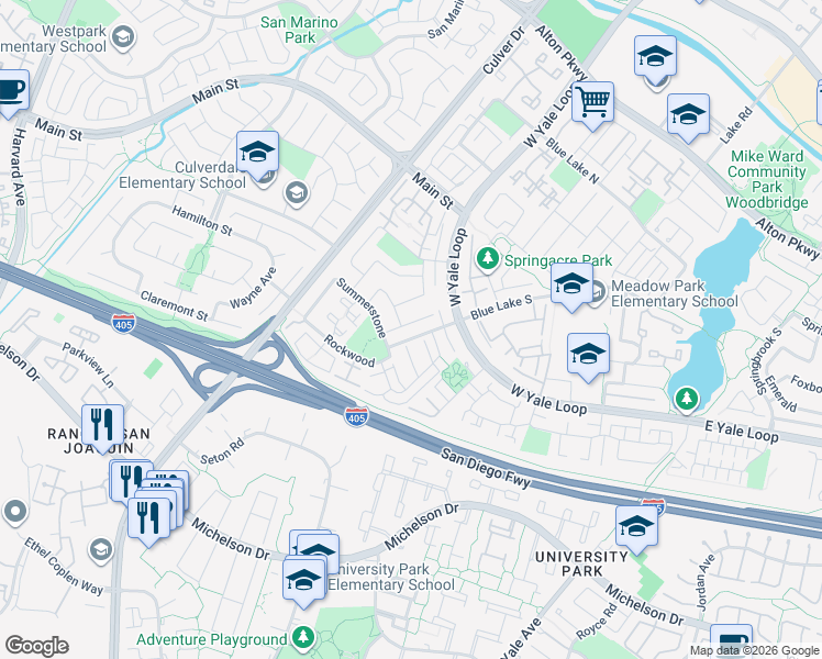 map of restaurants, bars, coffee shops, grocery stores, and more near 14 Timbergate in Irvine