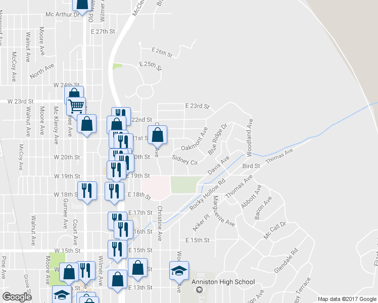 map of restaurants, bars, coffee shops, grocery stores, and more near 516 Oakmont Avenue in Anniston