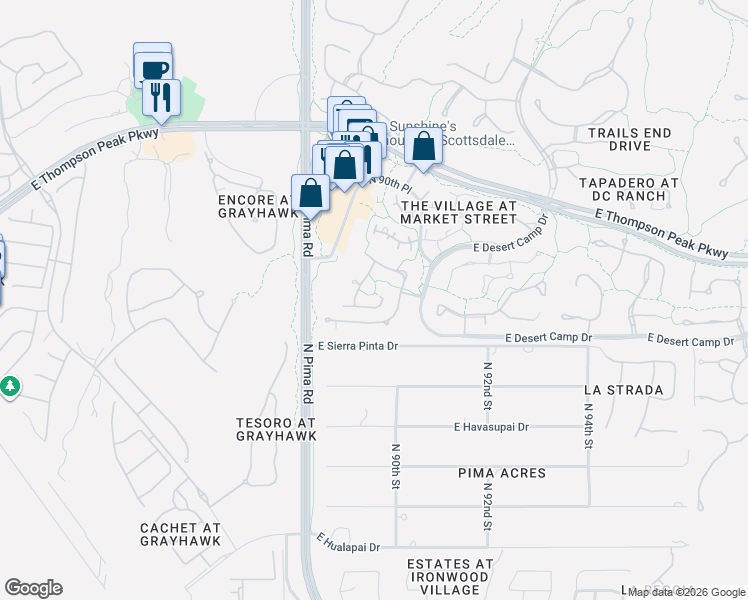 map of restaurants, bars, coffee shops, grocery stores, and more near 8928 East Mountain Spring Road in Scottsdale