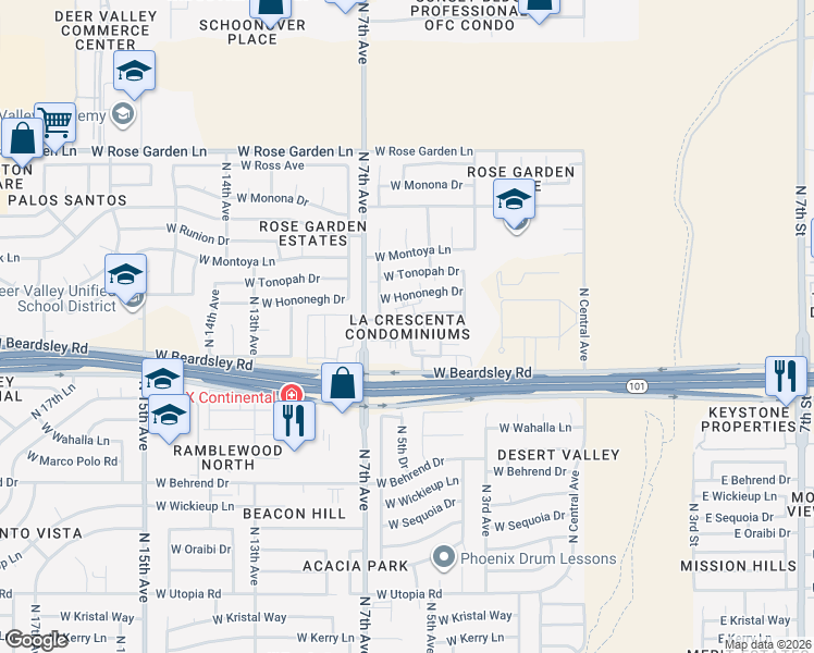 map of restaurants, bars, coffee shops, grocery stores, and more near 522 West Blackhawk Drive in Phoenix
