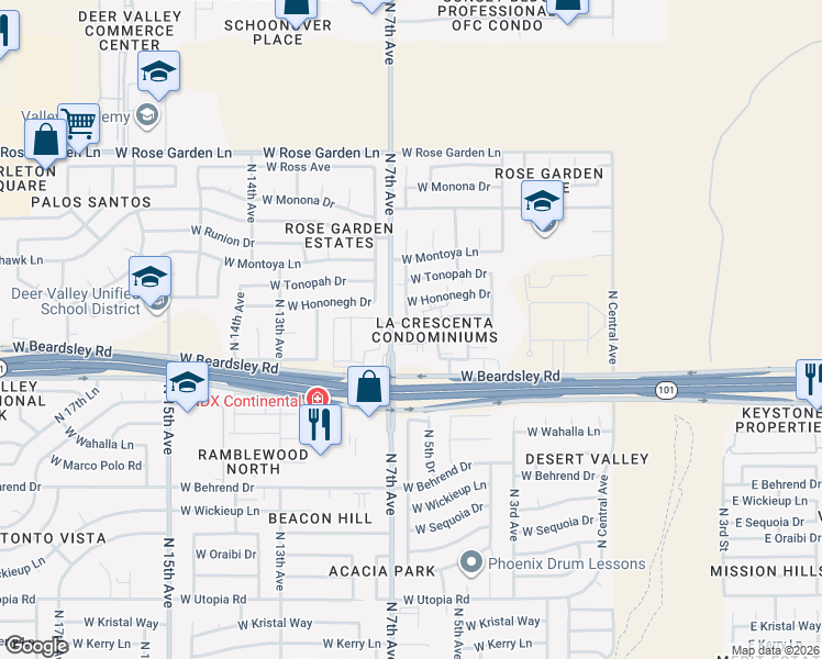 map of restaurants, bars, coffee shops, grocery stores, and more near 522 West Blackhawk Drive in Phoenix