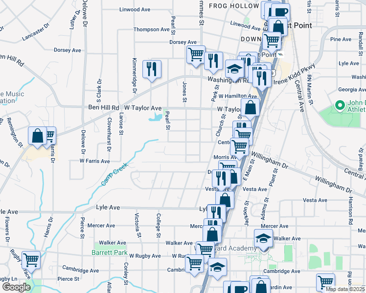 map of restaurants, bars, coffee shops, grocery stores, and more near 1821 Phillips Avenue in East Point