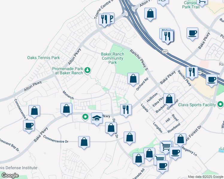 map of restaurants, bars, coffee shops, grocery stores, and more near 56 Wild Rose in Lake Forest