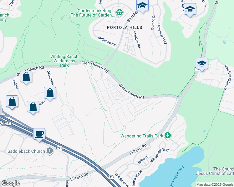 map of restaurants, bars, coffee shops, grocery stores, and more near 502 Owls Clover in Lake Forest