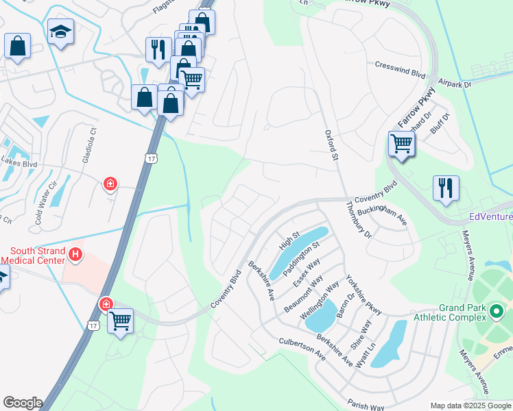 map of restaurants, bars, coffee shops, grocery stores, and more near 2551 Heritage Loop in Myrtle Beach