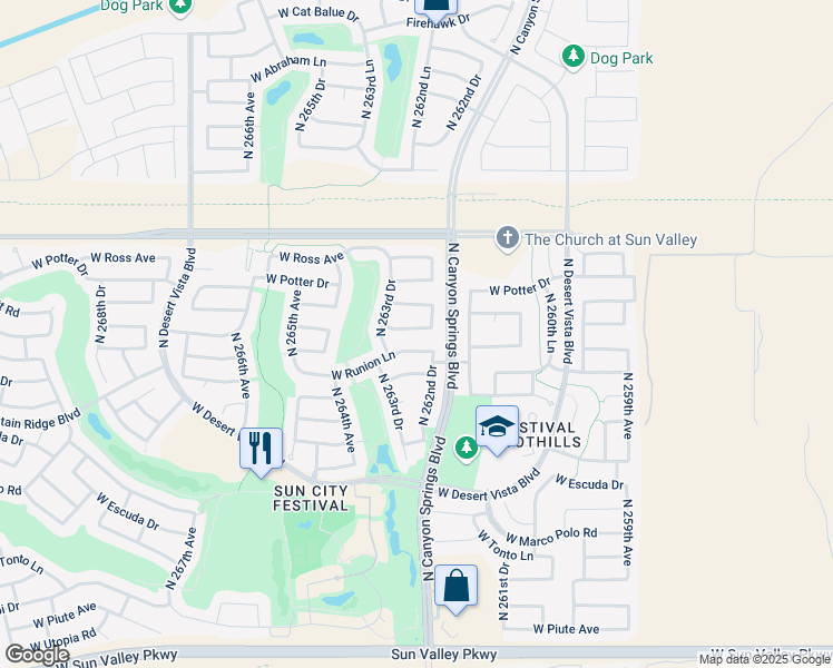 map of restaurants, bars, coffee shops, grocery stores, and more near 26294 West Runion Lane in Buckeye