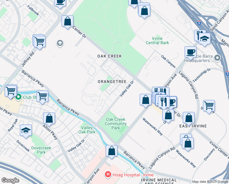 map of restaurants, bars, coffee shops, grocery stores, and more near 92 Orchard in Irvine