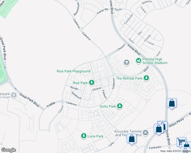 map of restaurants, bars, coffee shops, grocery stores, and more near 134 Aspect in Irvine