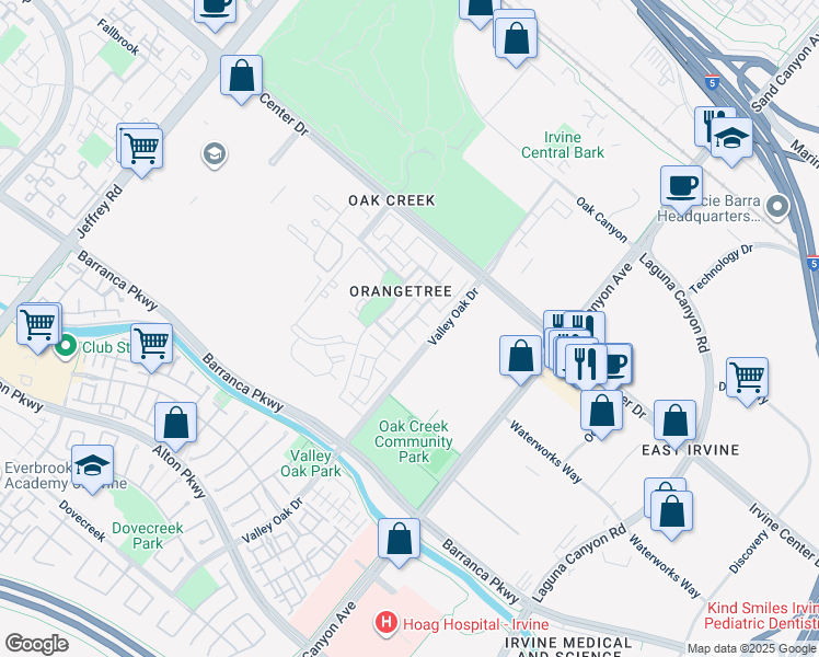 map of restaurants, bars, coffee shops, grocery stores, and more near 92 Orchard in Irvine