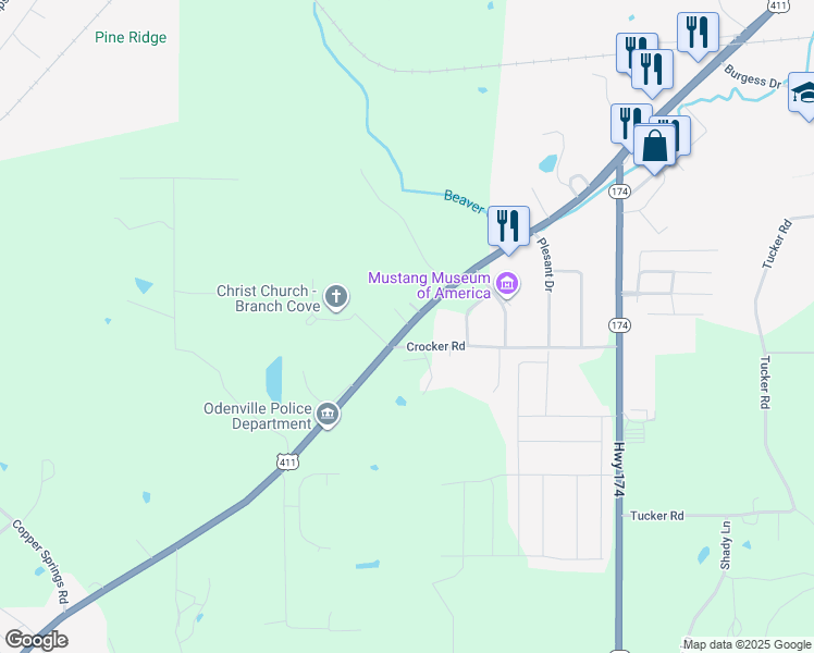 map of restaurants, bars, coffee shops, grocery stores, and more near 12941 Moody Parkway in Odenville