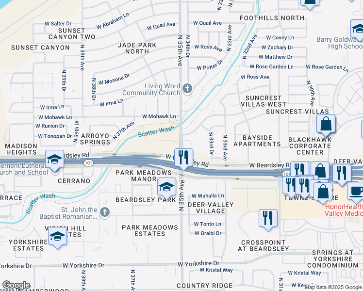 map of restaurants, bars, coffee shops, grocery stores, and more near 20225 North 35th Avenue in Phoenix