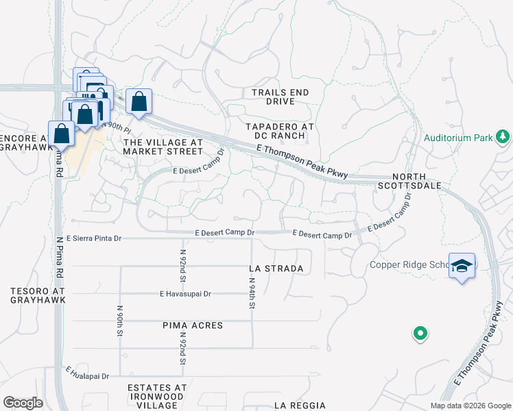map of restaurants, bars, coffee shops, grocery stores, and more near 20363 North 93rd Place in Scottsdale
