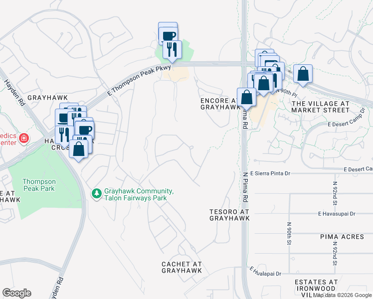 map of restaurants, bars, coffee shops, grocery stores, and more near 8575 East Angel Spirit Drive in Scottsdale