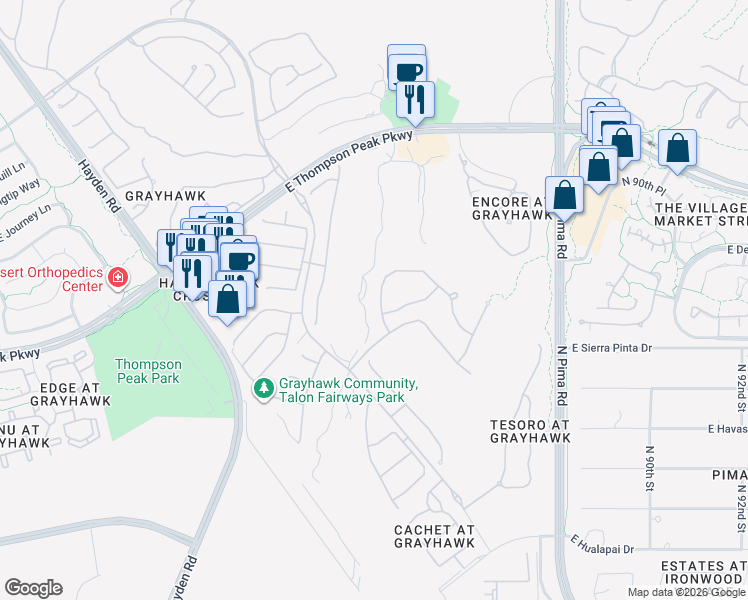 map of restaurants, bars, coffee shops, grocery stores, and more near 20270 North 84th Way in Scottsdale