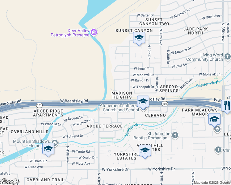map of restaurants, bars, coffee shops, grocery stores, and more near 4121 W Yukon Dr in Glendale