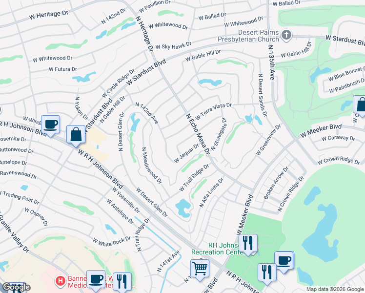 map of restaurants, bars, coffee shops, grocery stores, and more near 13926 West Jaguar Drive in Sun City West