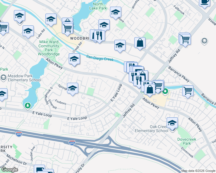 map of restaurants, bars, coffee shops, grocery stores, and more near 20 Buttonwood in Irvine