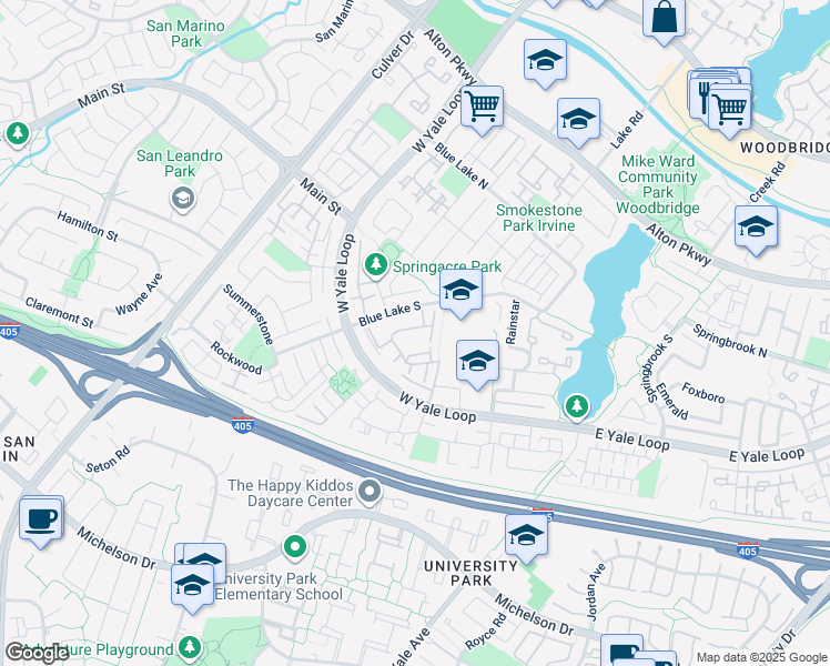 map of restaurants, bars, coffee shops, grocery stores, and more near 46 Greenbough in Irvine