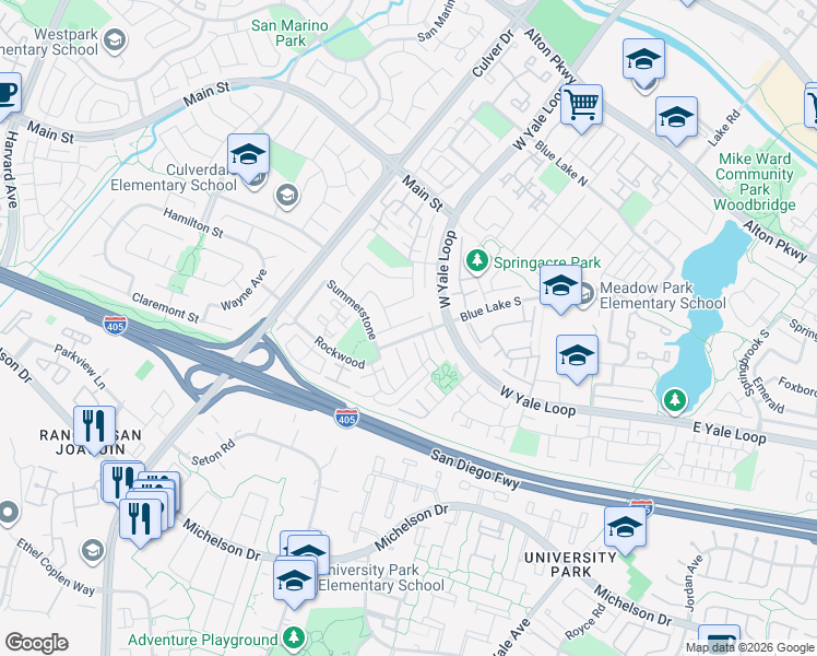 map of restaurants, bars, coffee shops, grocery stores, and more near 14 Timbergate in Irvine
