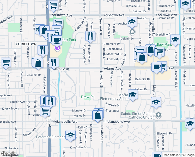 map of restaurants, bars, coffee shops, grocery stores, and more near 8421 Millbridge Circle in Huntington Beach