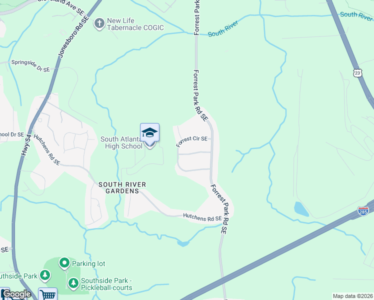 map of restaurants, bars, coffee shops, grocery stores, and more near 961 Forrest Drive Southeast in Atlanta