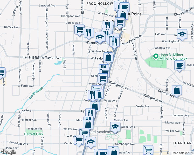 map of restaurants, bars, coffee shops, grocery stores, and more near in East Point