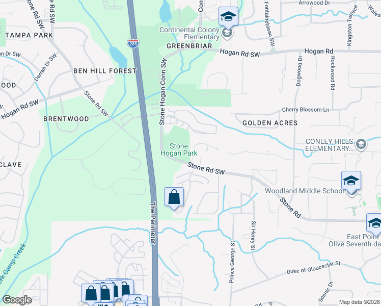 map of restaurants, bars, coffee shops, grocery stores, and more near 3171 Stonegate Court in Atlanta
