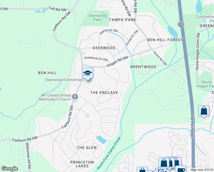 map of restaurants, bars, coffee shops, grocery stores, and more near 3132 Daleview Way Southwest in Atlanta