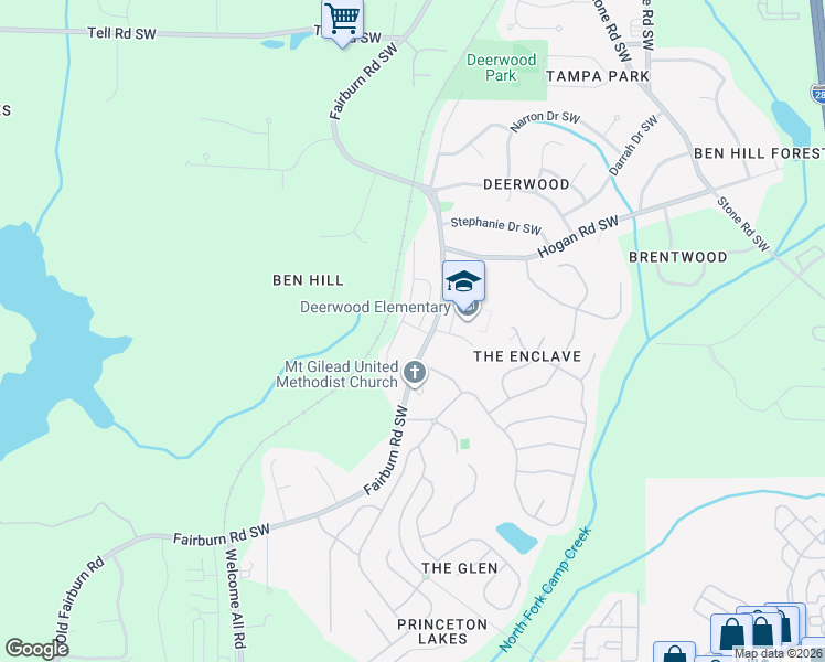 map of restaurants, bars, coffee shops, grocery stores, and more near 2814 Deerwood Lane in Atlanta