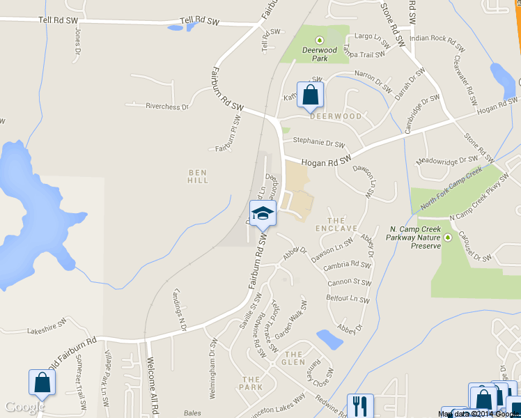 map of restaurants, bars, coffee shops, grocery stores, and more near 2814 Deerwood Lane in Atlanta