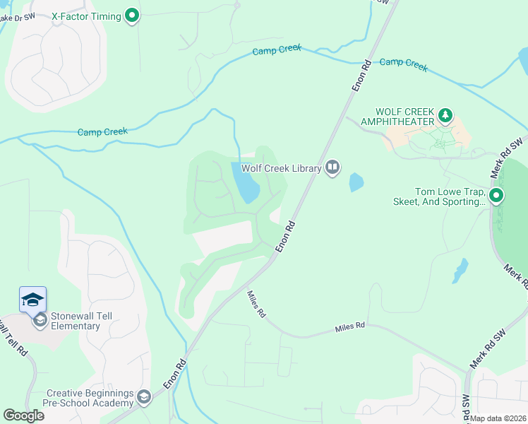 map of restaurants, bars, coffee shops, grocery stores, and more near 2600 Wolf Lake Drive Southwest in Atlanta