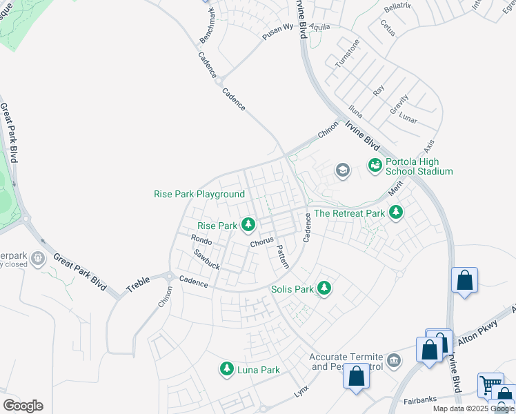 map of restaurants, bars, coffee shops, grocery stores, and more near 134 Aspect in Irvine
