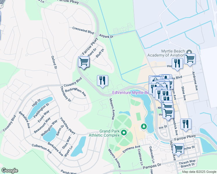 map of restaurants, bars, coffee shops, grocery stores, and more near 1370 Cottage Drive in Myrtle Beach