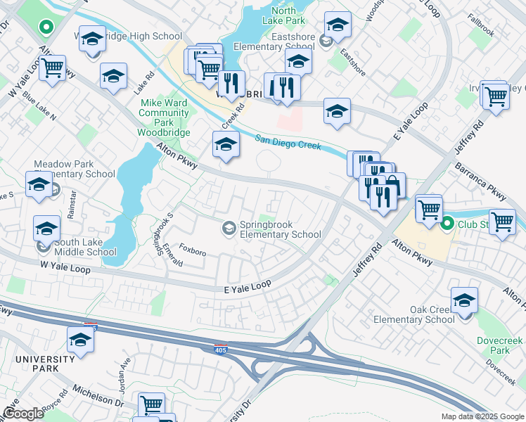 map of restaurants, bars, coffee shops, grocery stores, and more near in Irvine