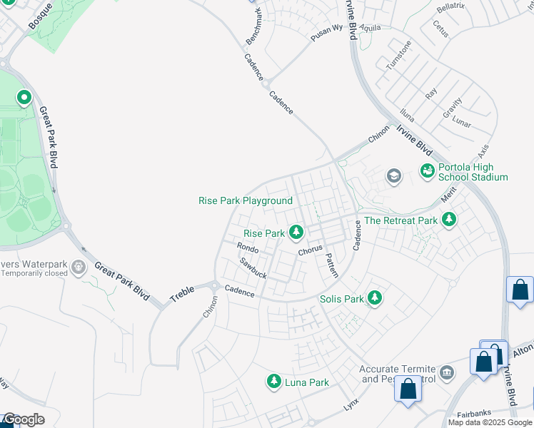 map of restaurants, bars, coffee shops, grocery stores, and more near 104 Chant in Irvine
