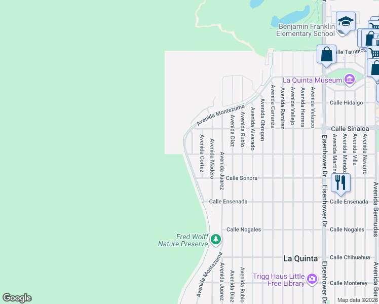 map of restaurants, bars, coffee shops, grocery stores, and more near 51991 Avenue Morales in La Quinta